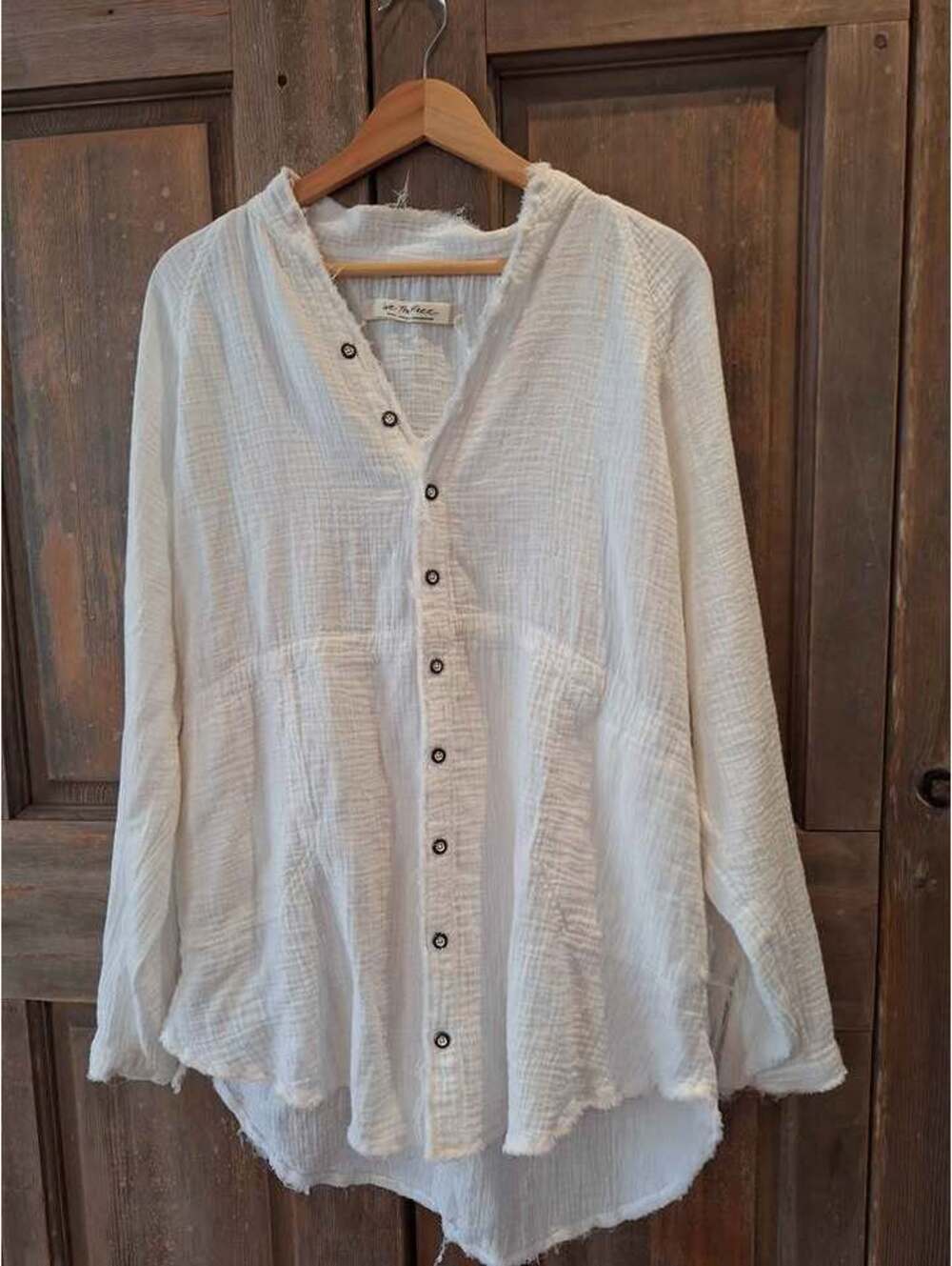 Free People cotton lounge blouse, gauzy, fringe, pockets.  S/M. Oversized S.